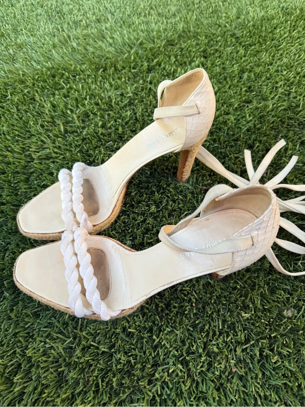 Helmut Lang Braided Espadrille Ankle Wrap Sandals